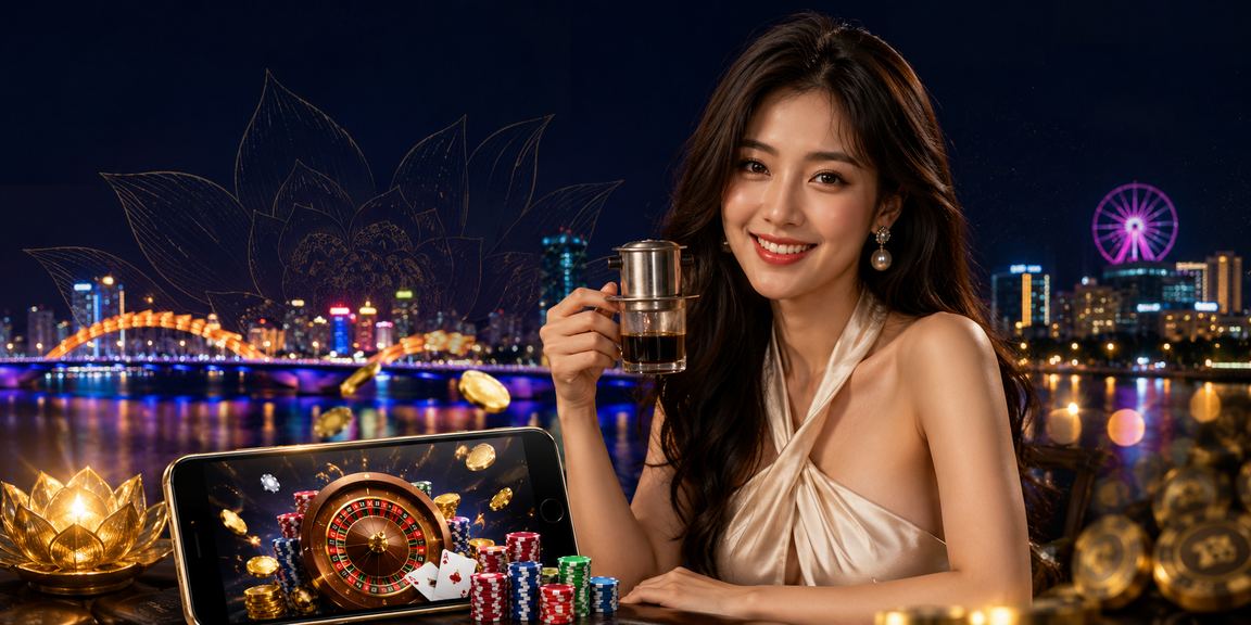 Khung cảnh Đà Nẵng về đêm với màn hình hiển thị tỷ lệ cược bóng đá trực tuyến