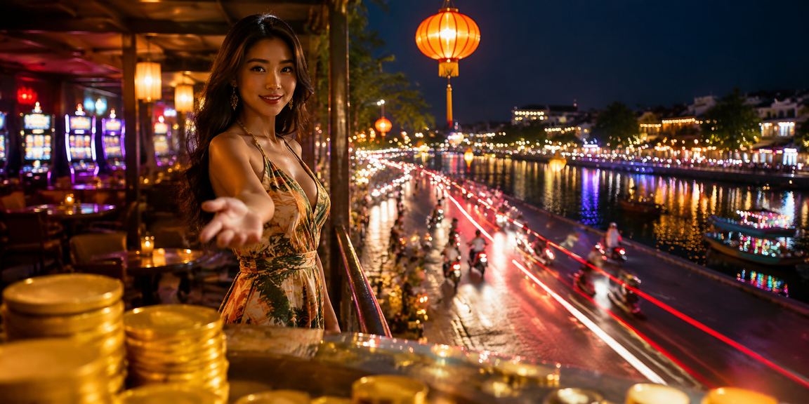 Người dùng xem danh mục trò chơi casino tại quán cà phê Hội An