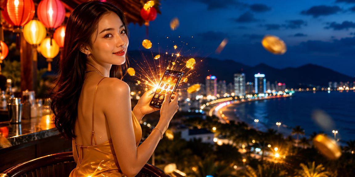 Màn hình slots game lung linh dưới ánh đèn lồng tại phố cổ Hội An về đêm