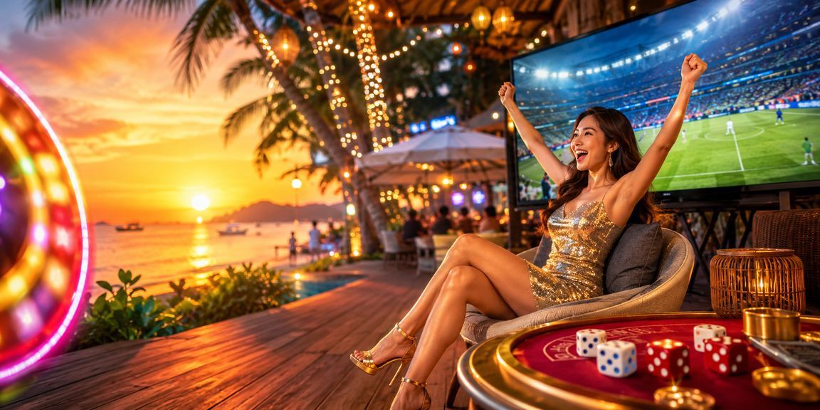 Cảnh biển Phú Quốc với hình ảnh gợi nhắc trò chơi tài xỉu trong không khí thư giãn